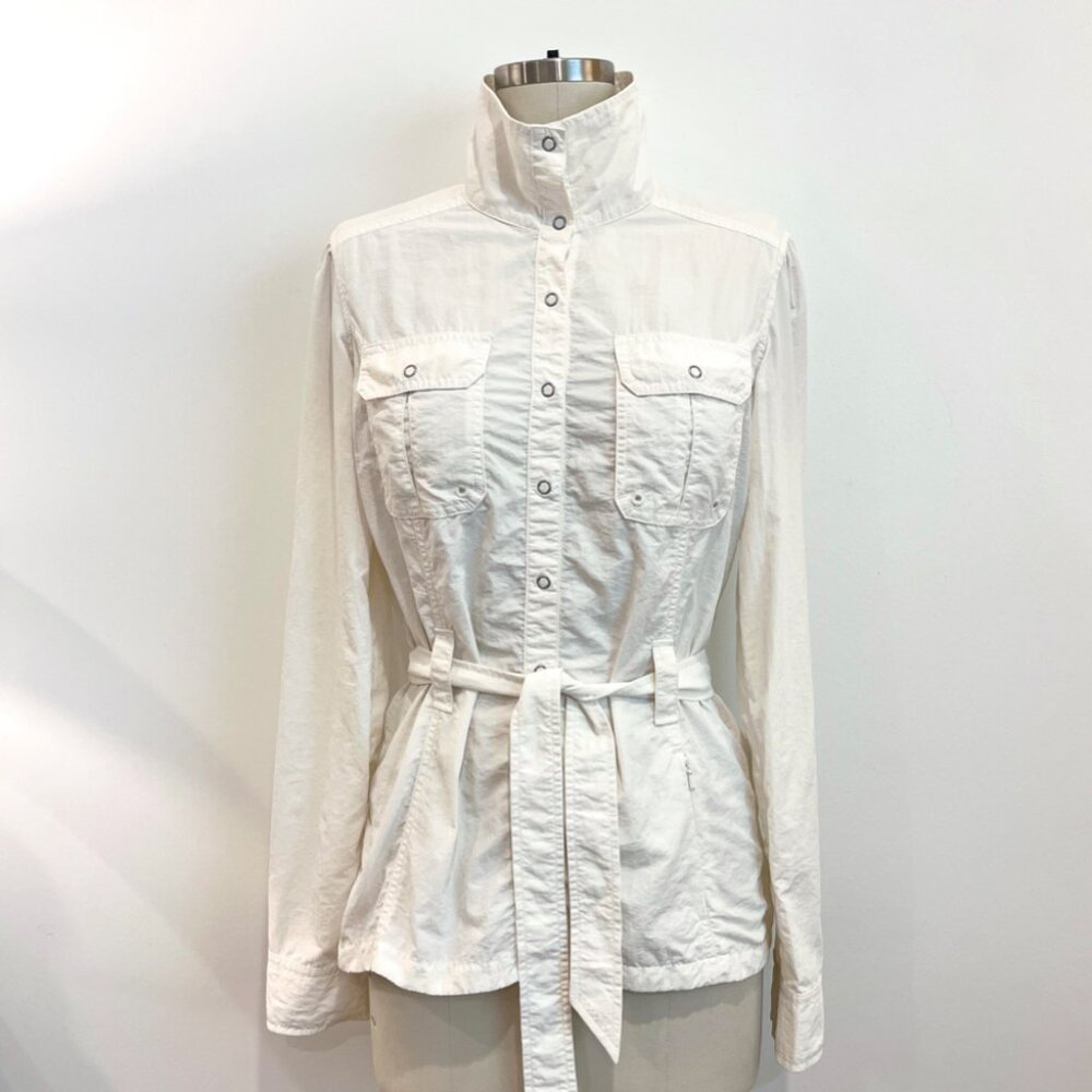 Lucy | Belted Safari-Style Lightweight Windbreaker - White / Sz S - Picture 3 of 11